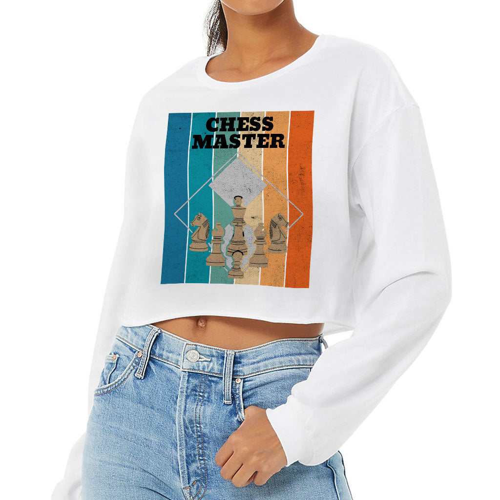 Chess Master Cropped Long Sleeve T-Shirt - Board Game Women's T-Shirt - Art Long Sleeve Tee