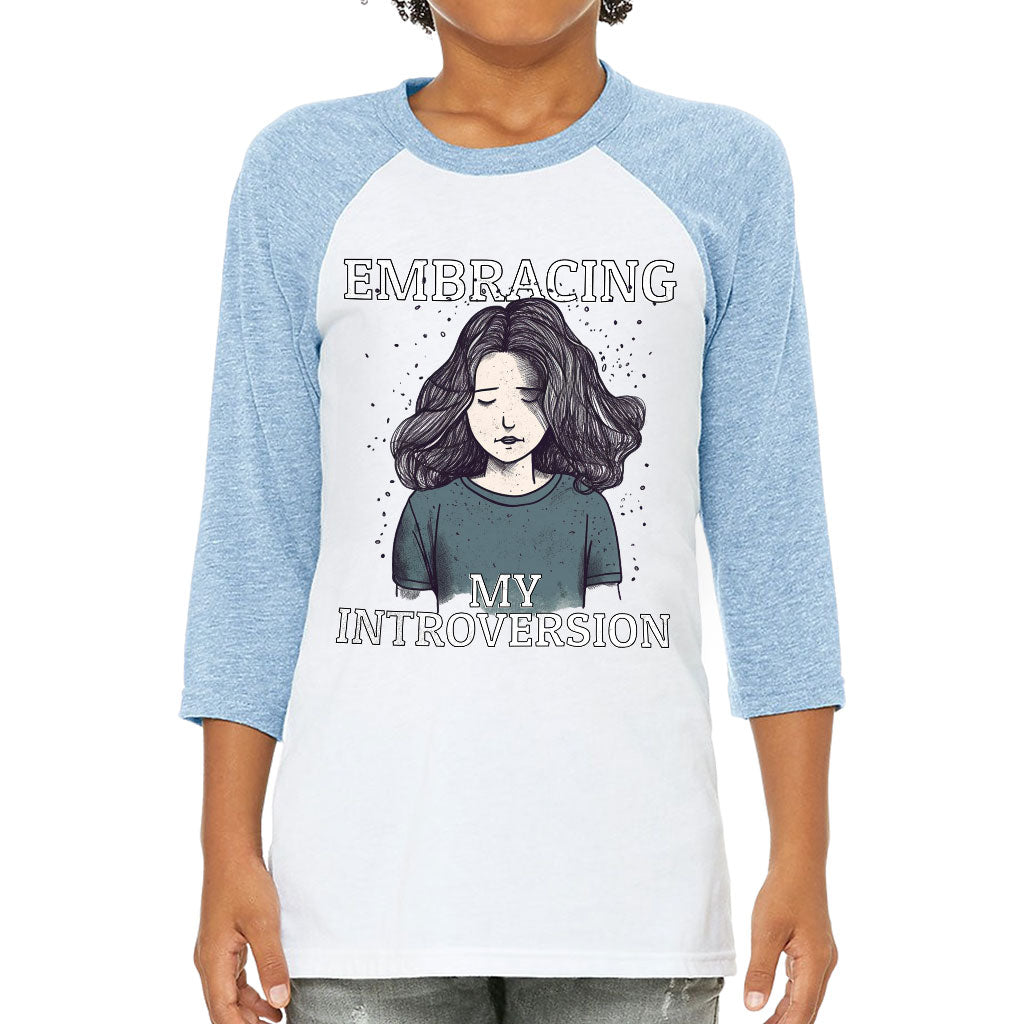 Embracing My Introversion Kids' Baseball T-Shirt - Cute Print 3/4 Sleeve T-Shirt - Printed Baseball Tee