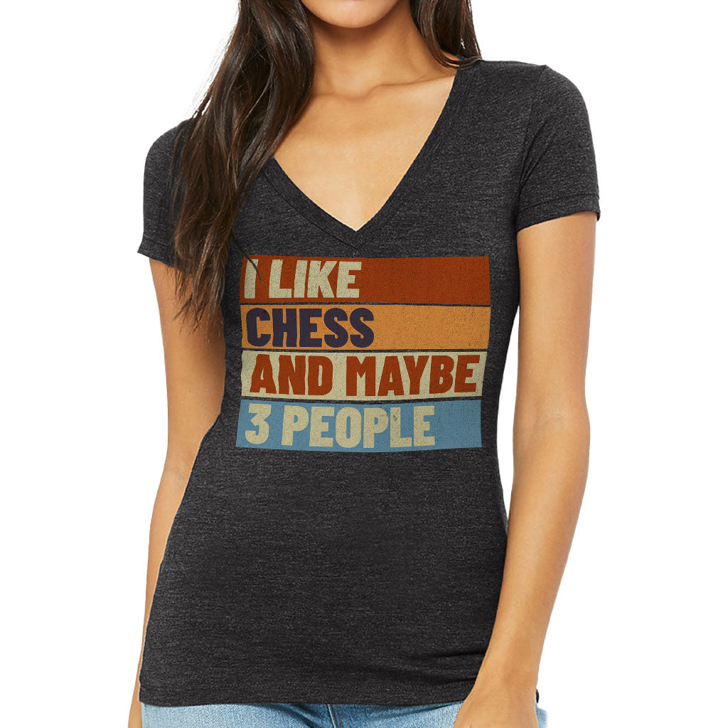 I Like Chess Women's V-Neck T-Shirt - Colorful V-Neck Tee - Art T-Shirt
