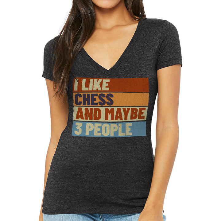 I Like Chess Women's V-Neck T-Shirt - Colorful V-Neck Tee - Art T-Shirt