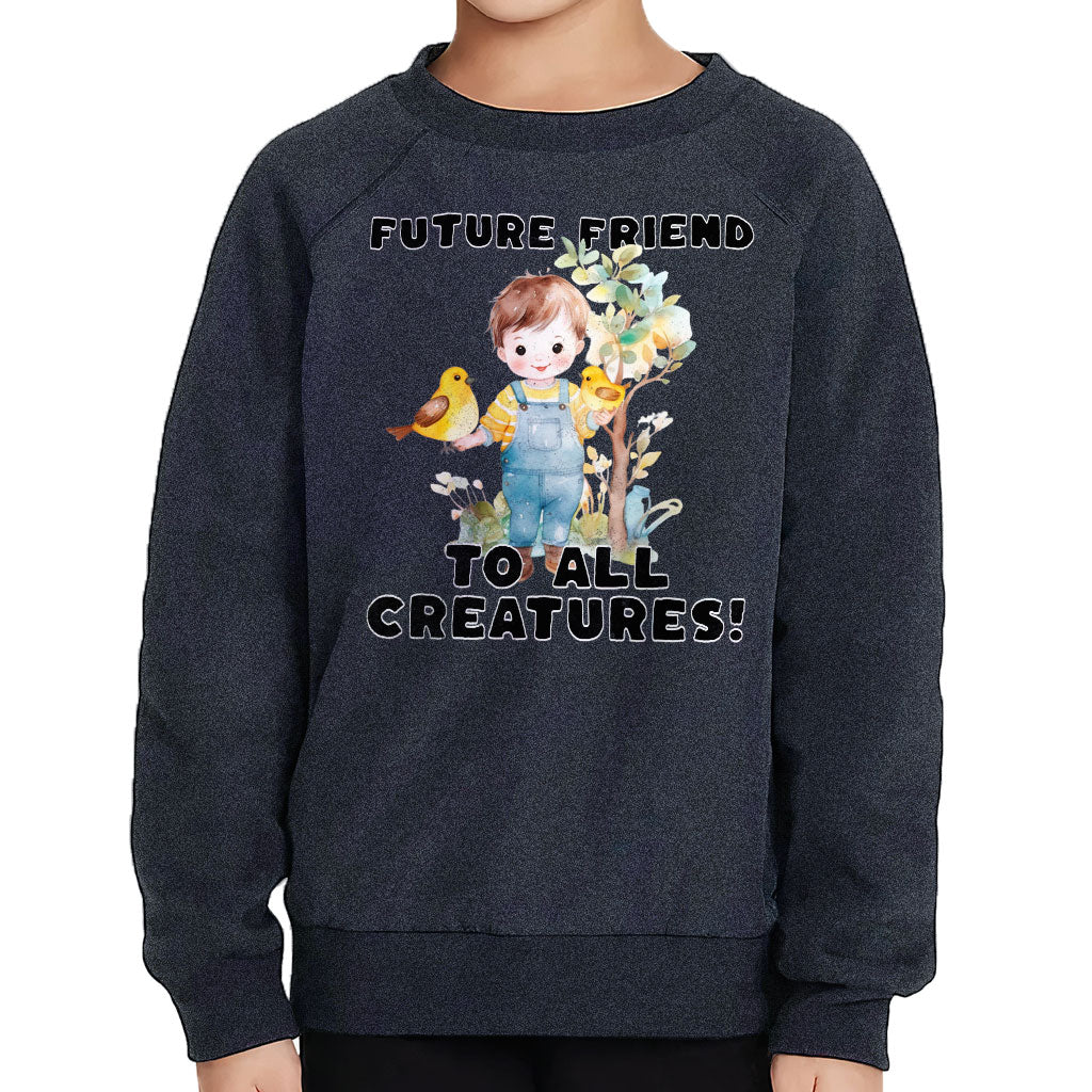 Future Friend for All Creatures Toddler Raglan Sweatshirt - Cute Sponge Fleece Sweatshirt - Colorful Kids' Sweatshirt