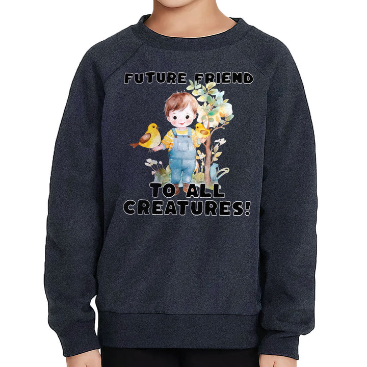 Future Friend for All Creatures Toddler Raglan Sweatshirt - Cute Sponge Fleece Sweatshirt - Colorful Kids' Sweatshirt