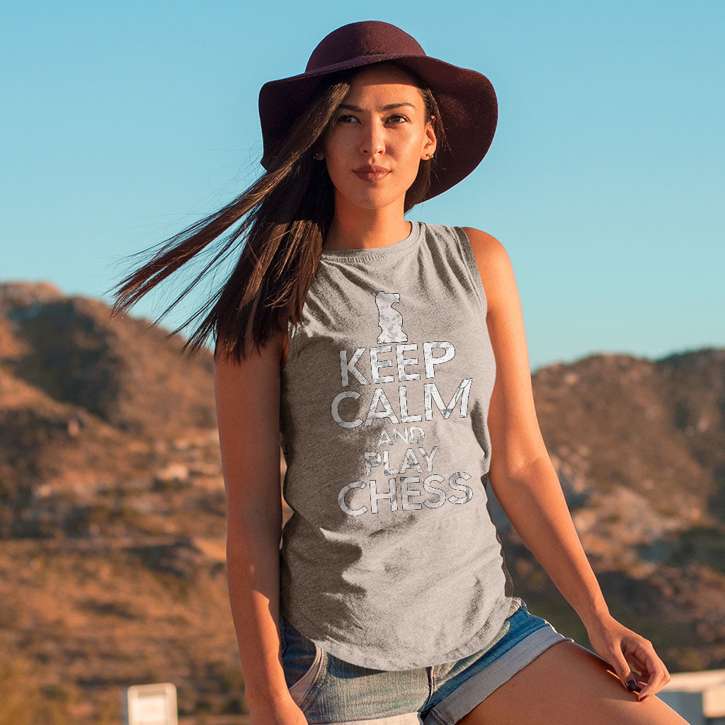Keep Calm and Play Chess Women's Muscle Tank - Cool Saying Tank Top - Graphic Workout Tank