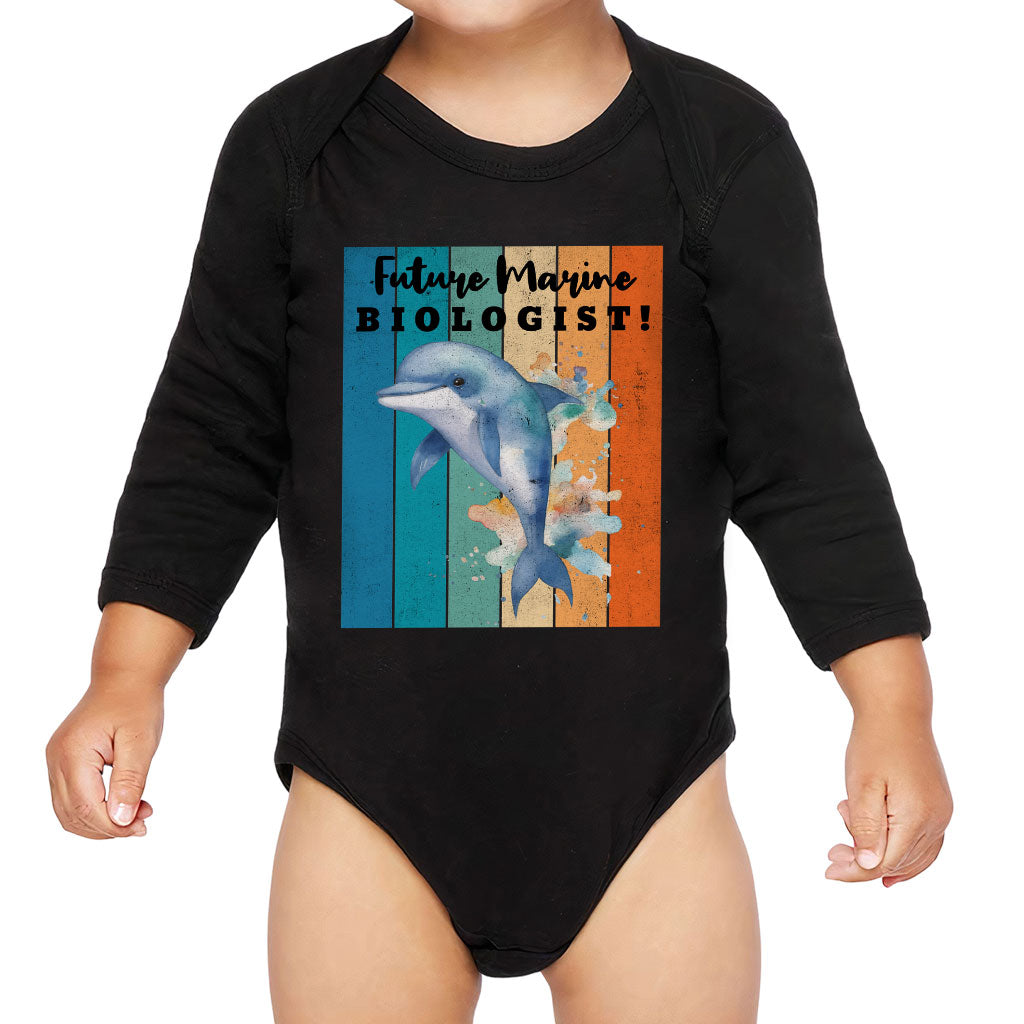 Future Marine Biologist Baby Long Sleeve Onesie - Dolphin Baby Long Sleeve Bodysuit - Printed Baby One-Piece