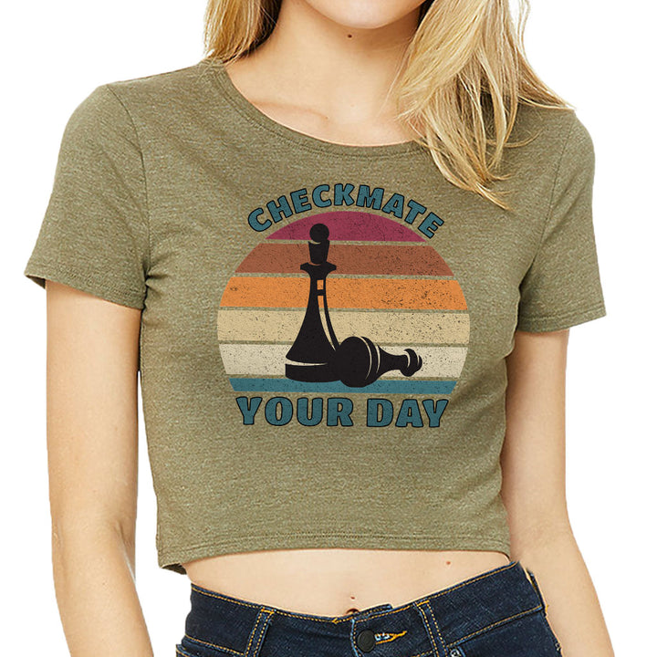 Checkmate Your Day Women's Cropped T-Shirt - Colorful Crop Top - Printed Cropped Tee