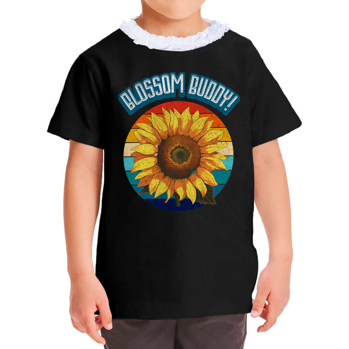Blossom Buddy Girls' Ruffle Neck T-Shirt - Flower Toddler T-Shirt - Plant Ruffle Neck Tee