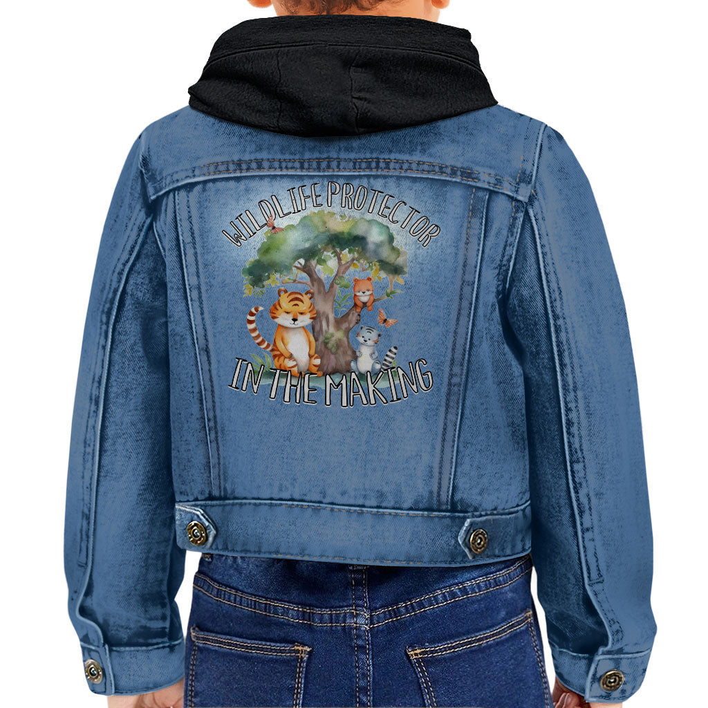 Wildlife Protector Toddler Hooded Denim Jacket - Animals Jean Jacket - Themed Denim Jacket for Kids