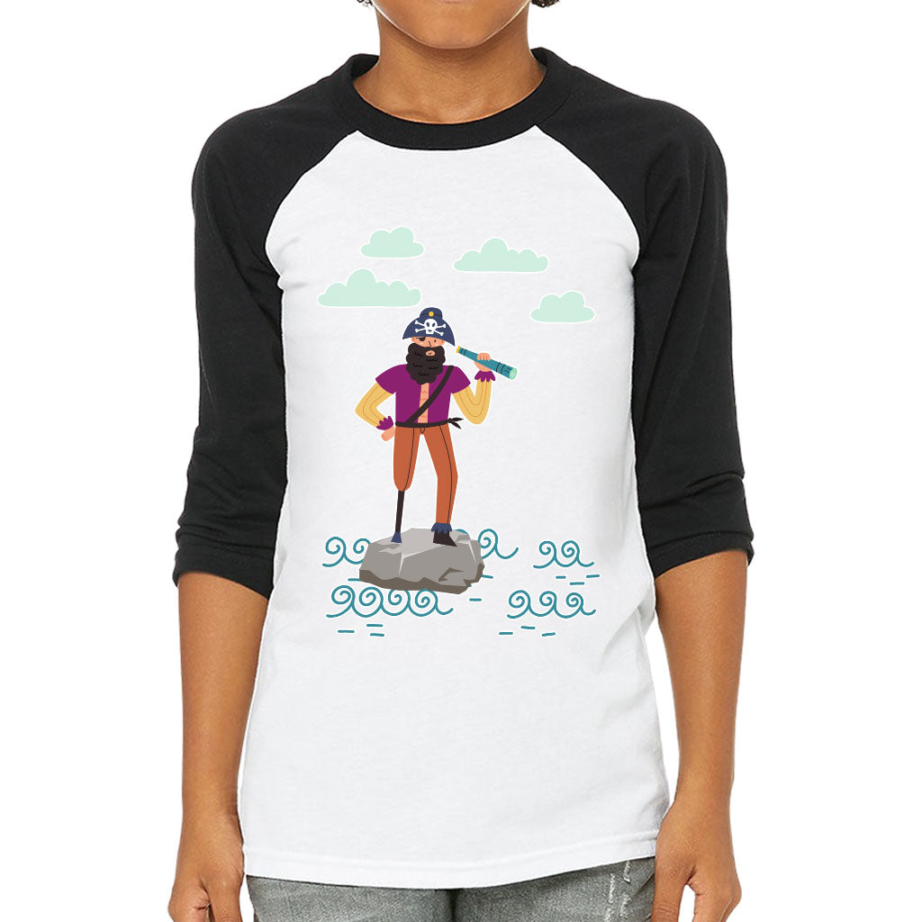 Cute Pirate Kids' Baseball T-Shirt - Flag 3/4 Sleeve T-Shirt - Graphic Baseball Tee