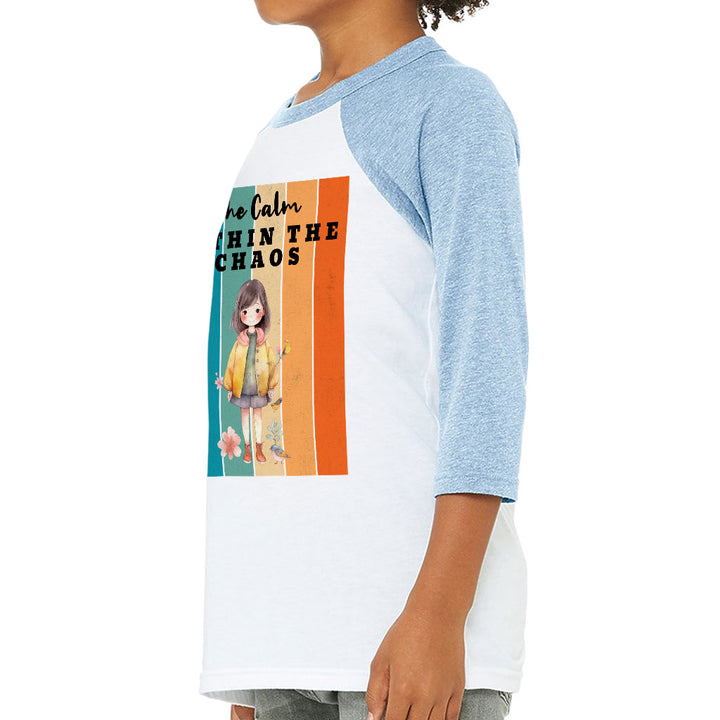 The Calm Within the Chaos Kids' Baseball T-Shirt - Flower Girl 3/4 Sleeve T-Shirt - Art Baseball Tee