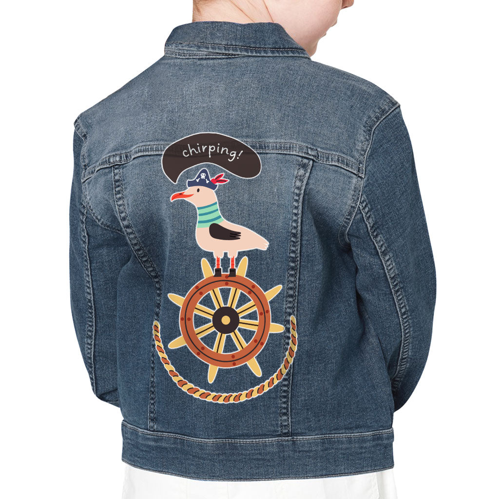 Sea Ship Themed Kids' Denim Jacket - Bird Jean Jacket - Printed Denim Jacket for Kids