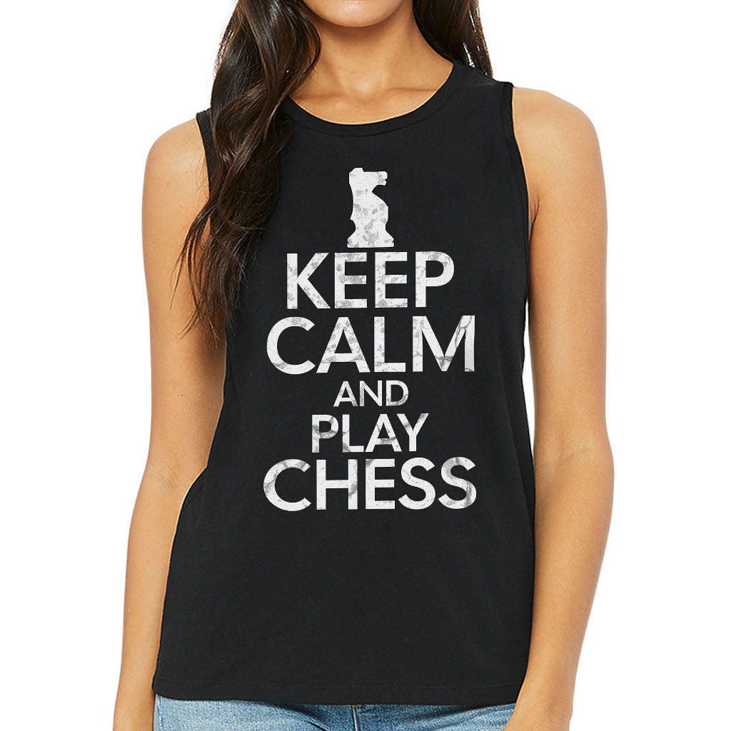 Keep Calm and Play Chess Women's Muscle Tank - Cool Saying Tank Top - Graphic Workout Tank