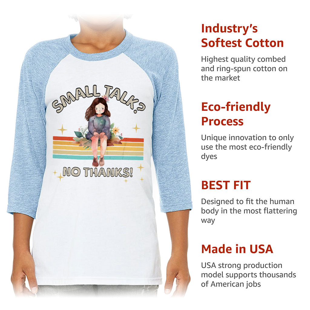 No Small Talk Kids' Baseball T-Shirt - Shy Girl 3/4 Sleeve T-Shirt - Art Baseball Tee