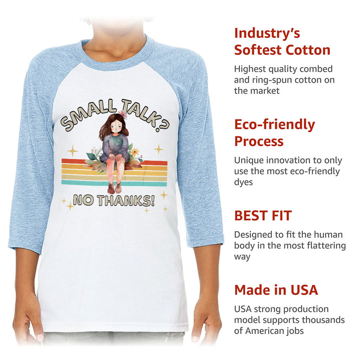 No Small Talk Kids' Baseball T-Shirt - Shy Girl 3/4 Sleeve T-Shirt - Art Baseball Tee