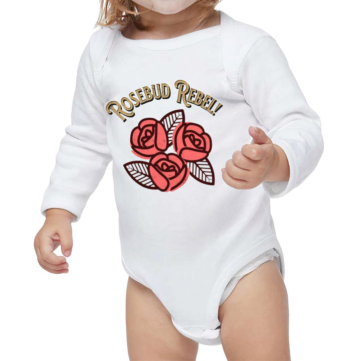 Rosebud Rebel Baby Long Sleeve Onesie - Cute Baby Long Sleeve Bodysuit - Flower Themed Baby One-Piece
