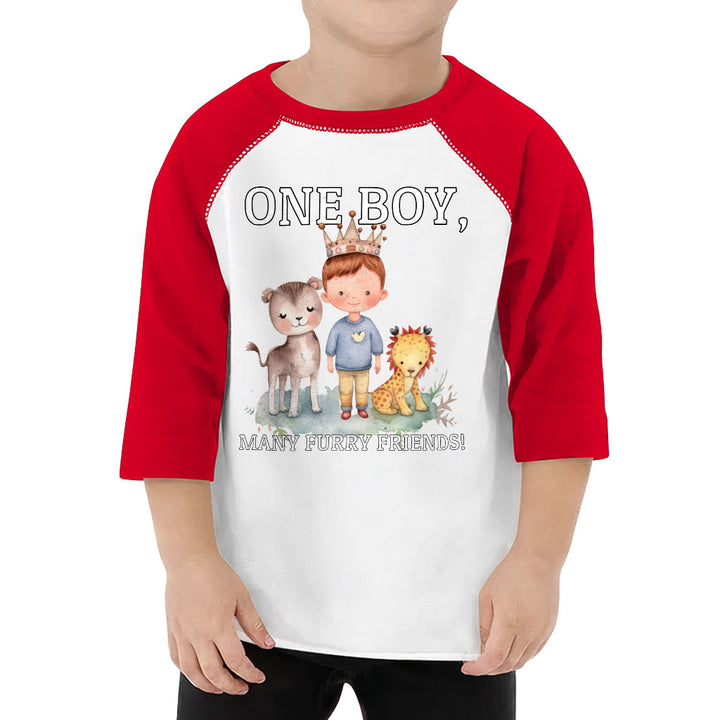 Many Furry Friends Toddler Baseball T-Shirt - Animal Lover 3/4 Sleeve T-Shirt - Graphic Kids' Baseball Tee