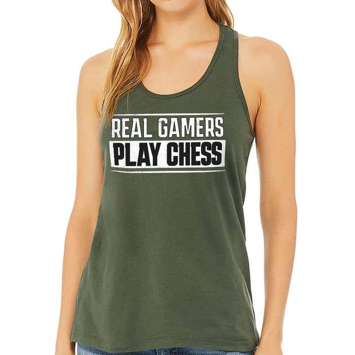 Real Gamers Women's Racerback Tank - Word Graphic Tank Top - Graphic Workout Tank
