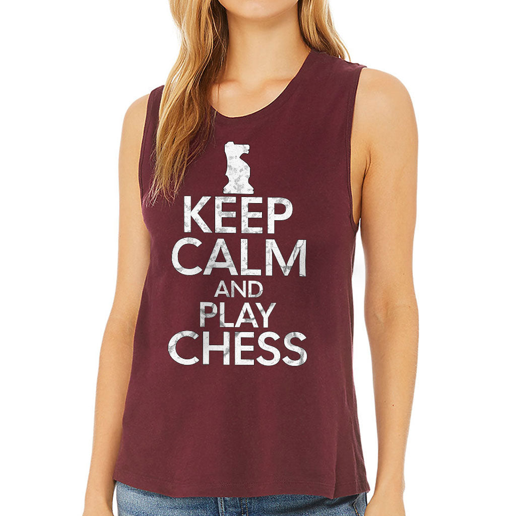 Keep Calm and Play Chess Women's Muscle Tank - Cool Saying Tank Top - Graphic Workout Tank