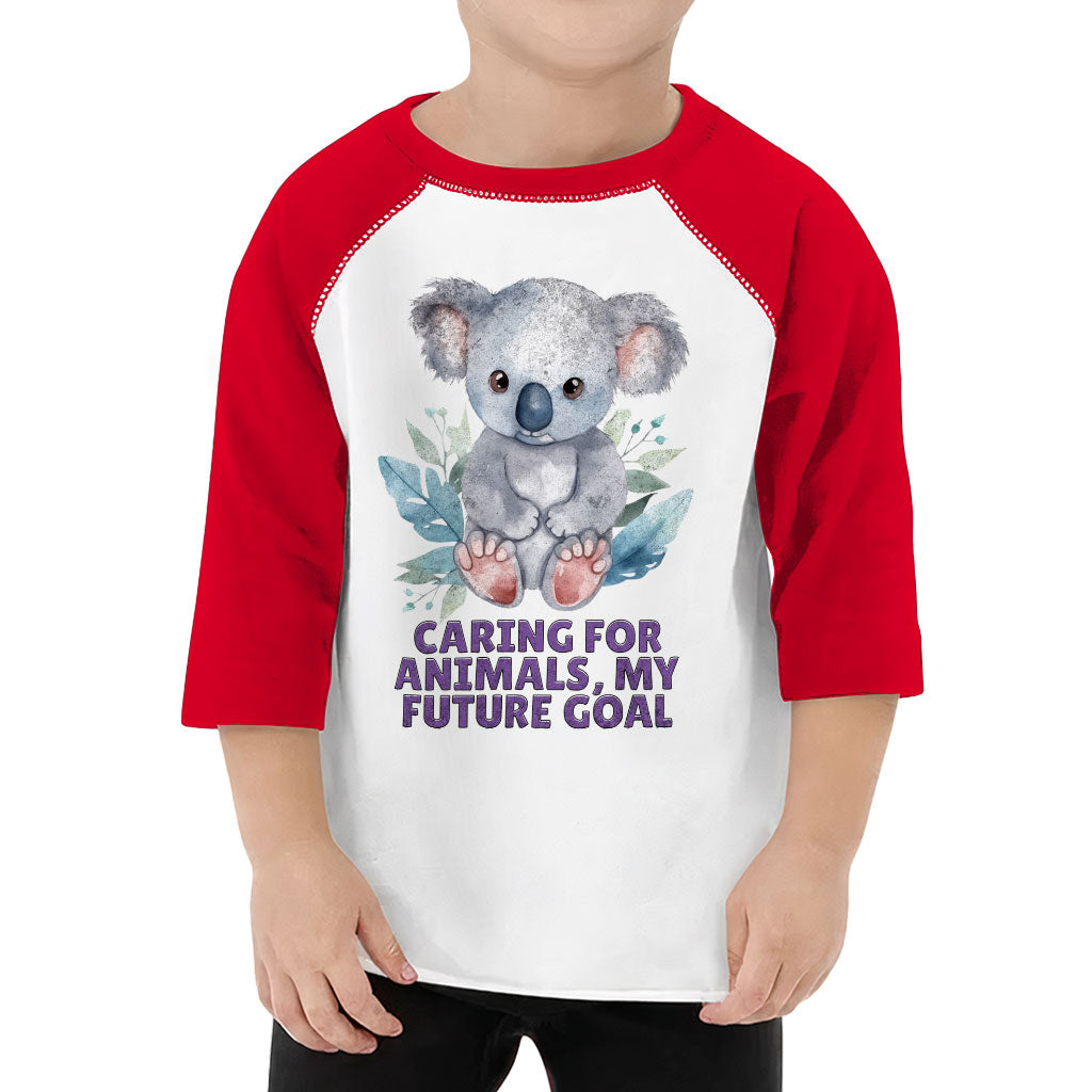Caring for Animals Toddler Baseball T-Shirt - Coala 3/4 Sleeve T-Shirt - Cute Kids' Baseball Tee