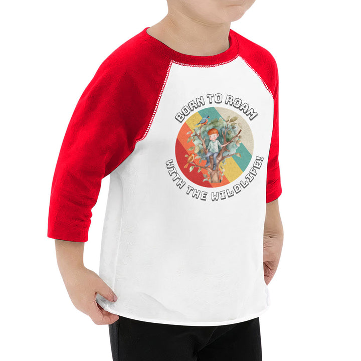 Born to Roam Toddler Baseball T-Shirt - Birds 3/4 Sleeve T-Shirt - Colorful Kids' Baseball Tee