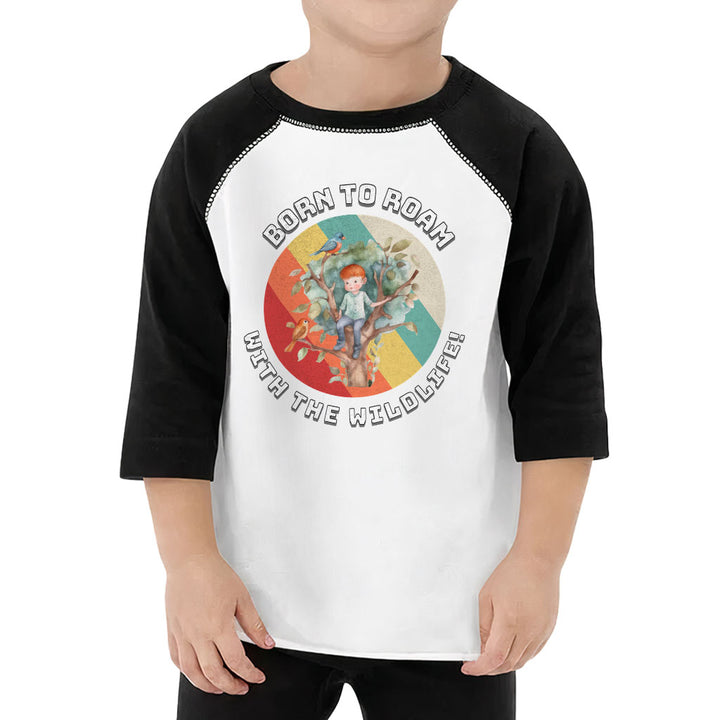 Born to Roam Toddler Baseball T-Shirt - Birds 3/4 Sleeve T-Shirt - Colorful Kids' Baseball Tee