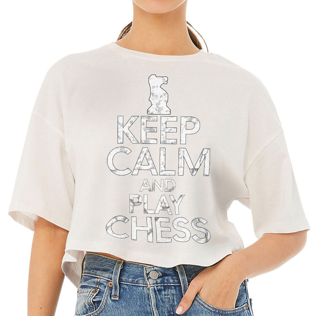 Keep Calm and Play Chess Women's Crop Tee Shirt - Cool Saying Cropped T-Shirt - Graphic Crop Top