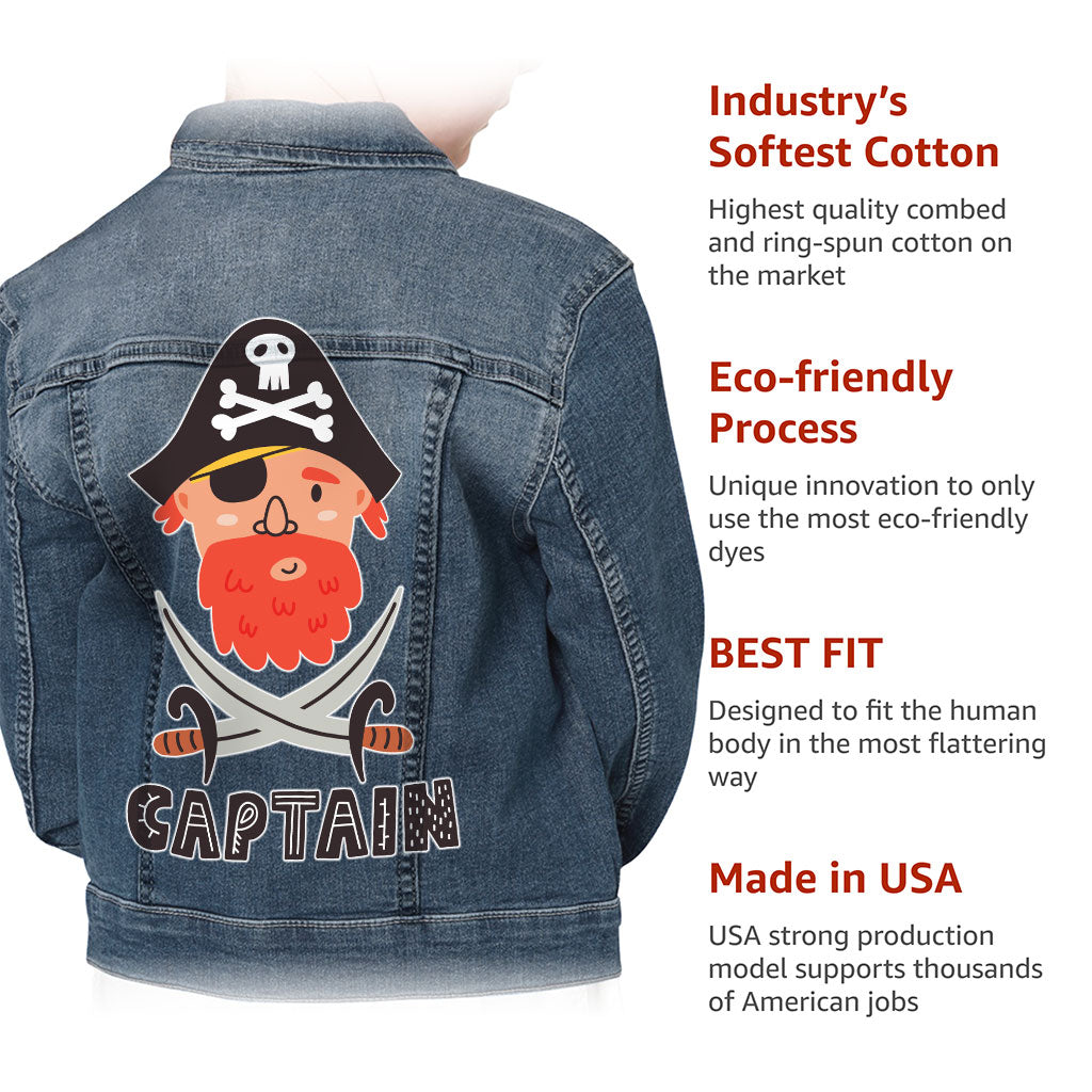 Captain Kids' Denim Jacket - Pirate Themed Jean Jacket - Cool Denim Jacket for Kids