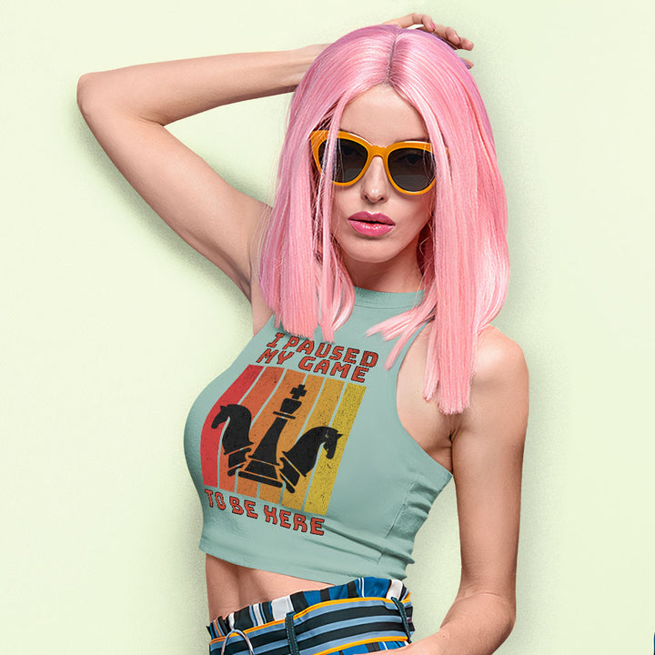 I Paused My Game to Be Here Racerback Cropped Tank - Chess Graphic Women's Tank - Printed Tank Top