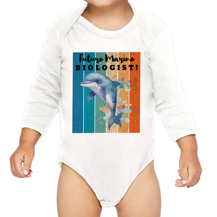 Future Marine Biologist Baby Long Sleeve Onesie - Dolphin Baby Long Sleeve Bodysuit - Printed Baby One-Piece