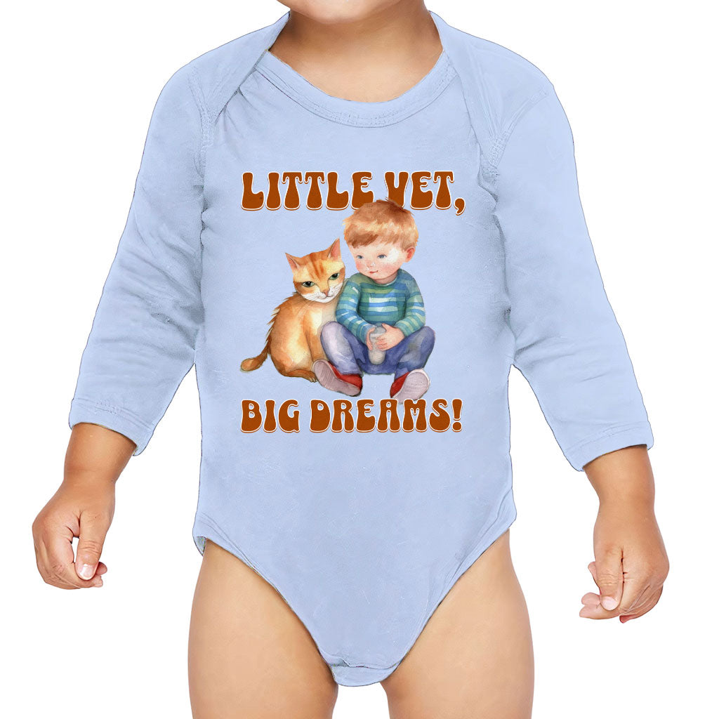 Little Vet Big Dream Baby Long Sleeve Onesie - Cat Baby Long Sleeve Bodysuit - Animal Lover Baby One-Piece