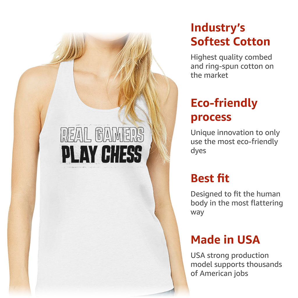 Real Gamers Women's Racerback Tank - Word Graphic Tank Top - Graphic Workout Tank