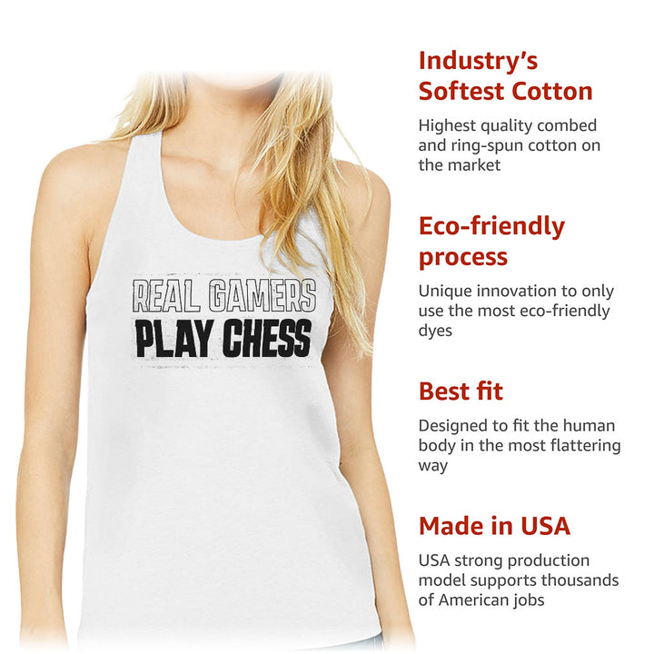 Real Gamers Women's Racerback Tank - Word Graphic Tank Top - Graphic Workout Tank