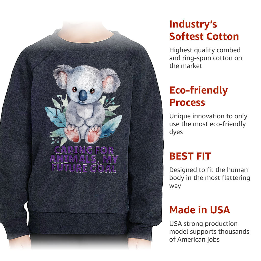 Caring for Animals Toddler Raglan Sweatshirt - Coala Sponge Fleece Sweatshirt - Cute Kids' Sweatshirt