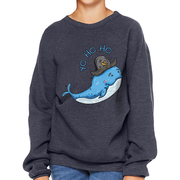 Whale Print Kids' Raglan Sweatshirt - Yo Ho Ho Sponge Fleece Sweatshirt - Graphic Sweatshirt