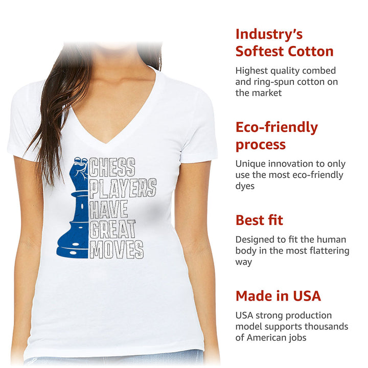Chess Players Women's V-Neck T-Shirt - Cool Design V-Neck Tee - Word Design T-Shirt