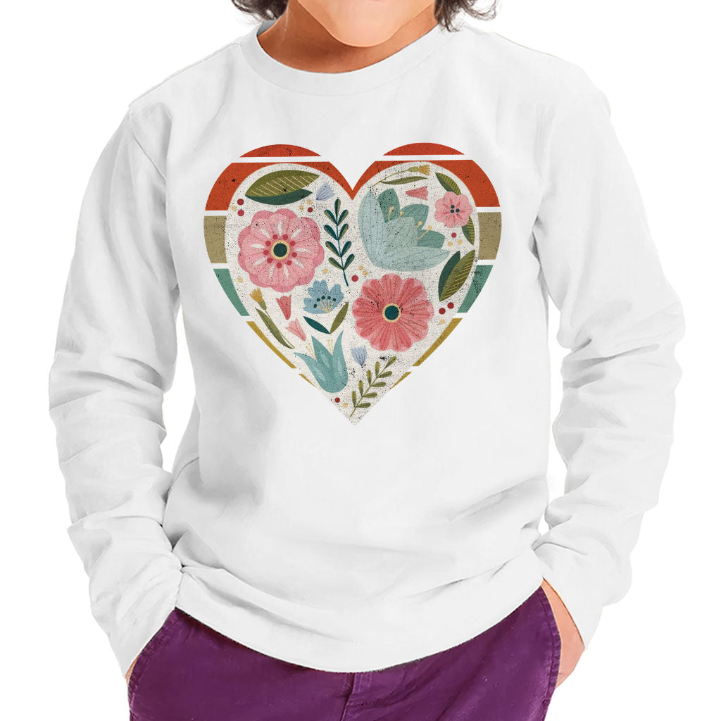 Flower Heart Toddler Long Sleeve T-Shirt - Colorful Kids' T-Shirt - Printed Long Sleeve Tee