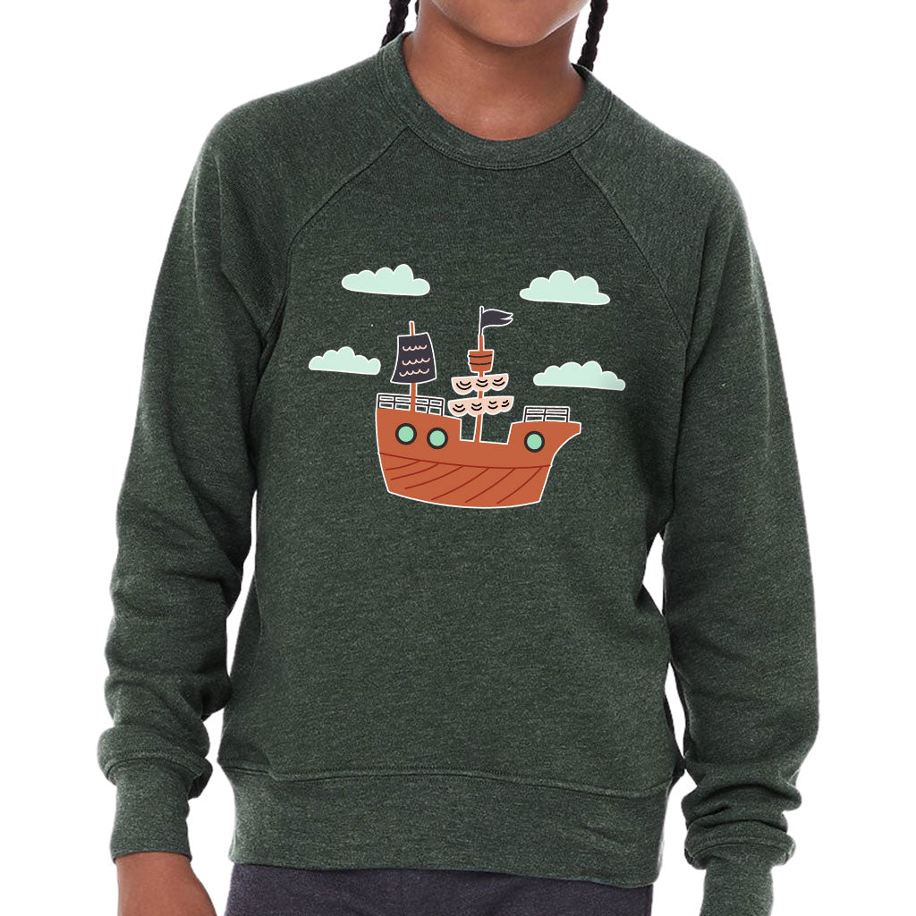 Pirate Ship Kids' Raglan Sweatshirt - Themed Sponge Fleece Sweatshirt - Bright Art Sweatshirt
