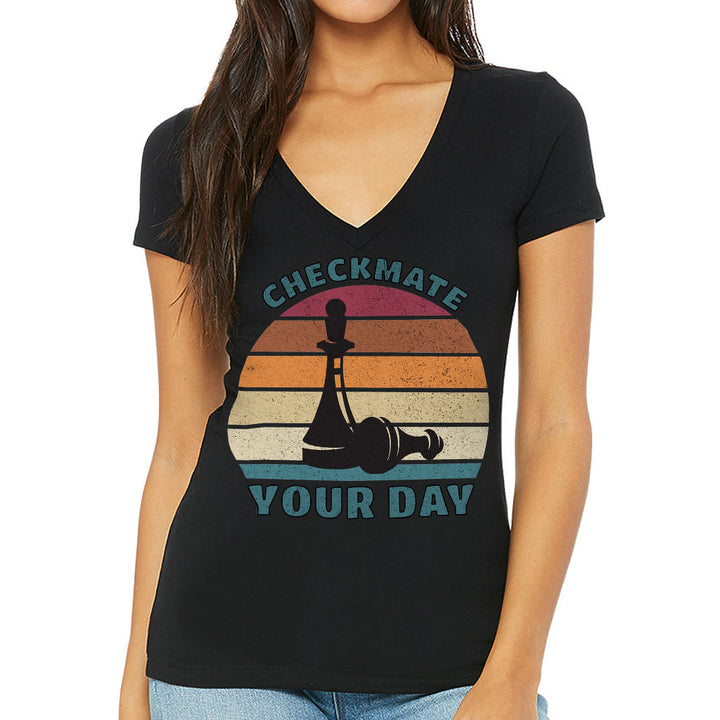 Checkmate Your Day Women's V-Neck T-Shirt - Colorful V-Neck Tee - Printed T-Shirt