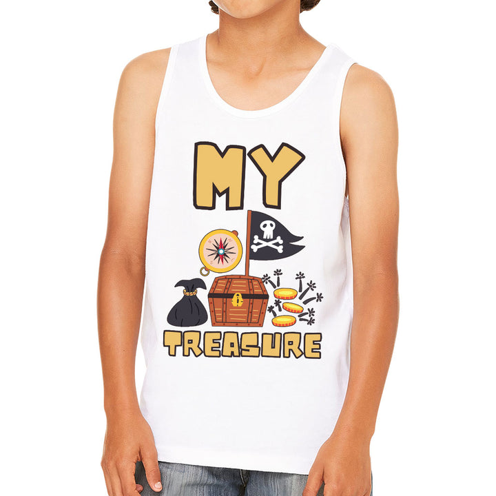 My Treasure Kids' Jersey Tank - Pirate Design Sleeveless T-Shirt - Colorful Kids' Tank Top