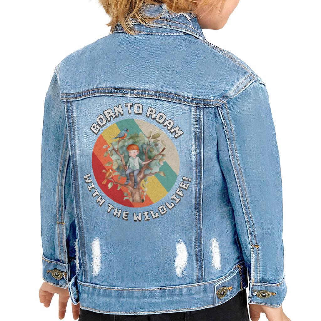 Born to Roam Toddler Denim Jacket - Birds Jean Jacket - Colorful Denim Jacket for Kids