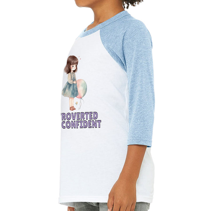 Introverted but Confident Kids' Baseball T-Shirt - Little Girl 3/4 Sleeve T-Shirt - Graphic Baseball Tee