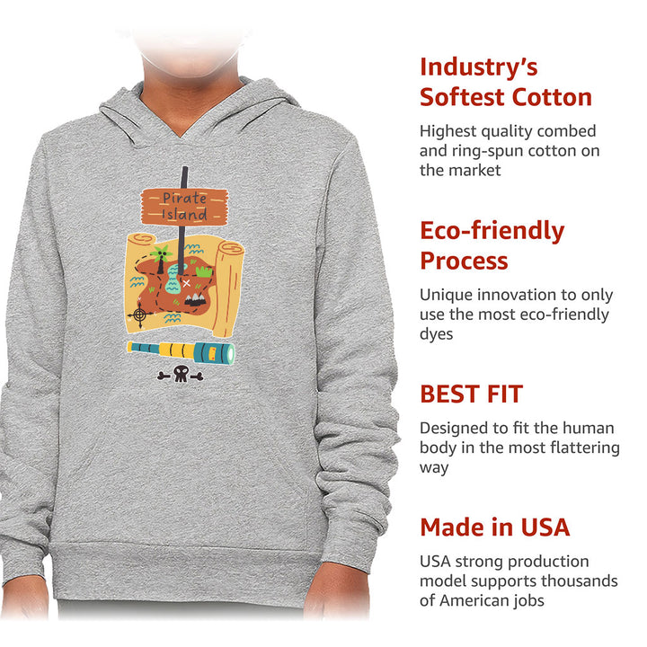 Pirate Island Kids' Sponge Fleece Hoodie - Map Print Kids' Hoodie - Cool Hoodie for Kids