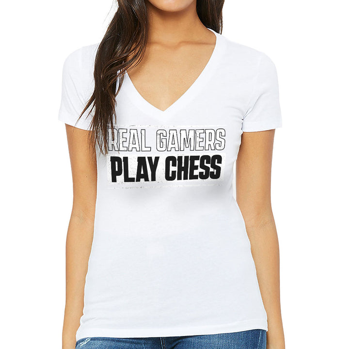 Real Gamers Women's V-Neck T-Shirt - Word Graphic V-Neck Tee - Graphic T-Shirt