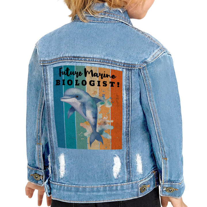 Future Marine Biologist Toddler Denim Jacket - Dolphin Jean Jacket - Printed Denim Jacket for Kids