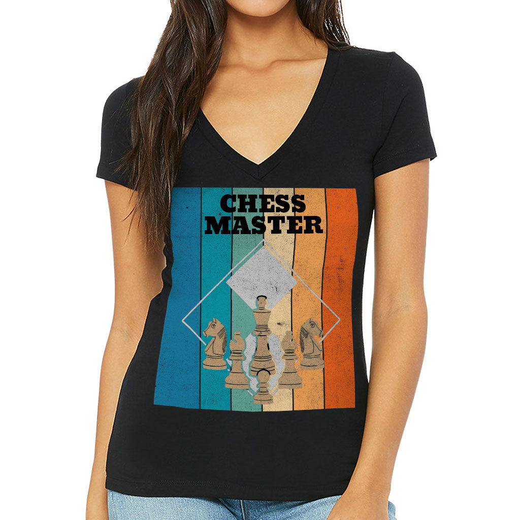 Chess Master Women's V-Neck T-Shirt - Board Game V-Neck Tee - Art T-Shirt