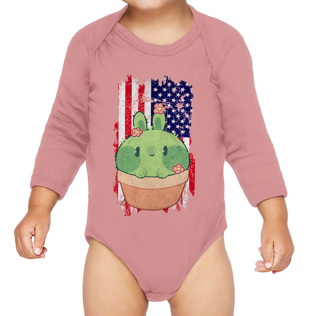 Little Cactus Baby Long Sleeve Onesie - Flag Baby Long Sleeve Bodysuit - Themed Baby One-Piece