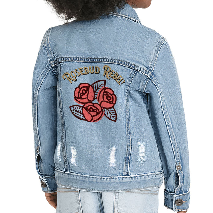 Rosebud Rebel Toddler Denim Jacket - Cute Jean Jacket - Flower Themed Denim Jacket for Kids