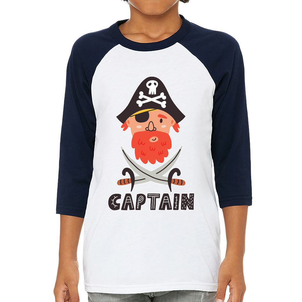 Captain Kids' Baseball T-Shirt - Pirate Themed 3/4 Sleeve T-Shirt - Cool Baseball Tee