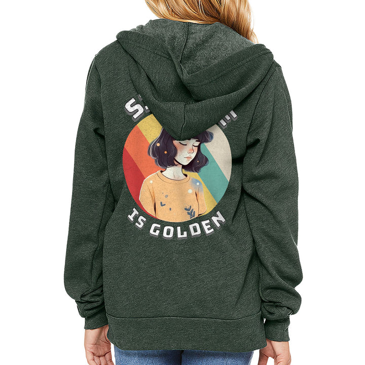 Silence Is Golden Kids' Full-Zip Hoodie - Girl Print Hooded Sweatshirt - Colorful Kids' Hoodie