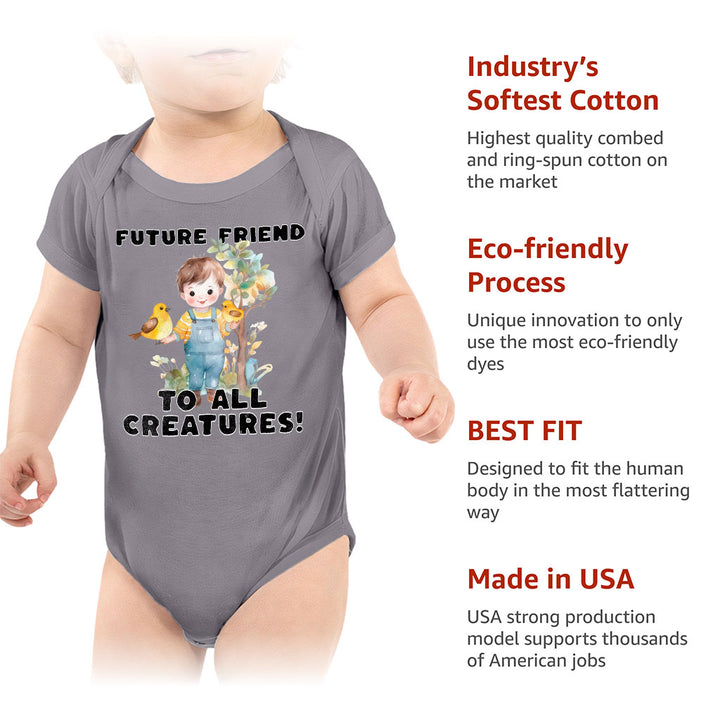 Future Friend for All Creatures Baby Jersey Onesie - Cute Baby Bodysuit - Colorful Baby One-Piece