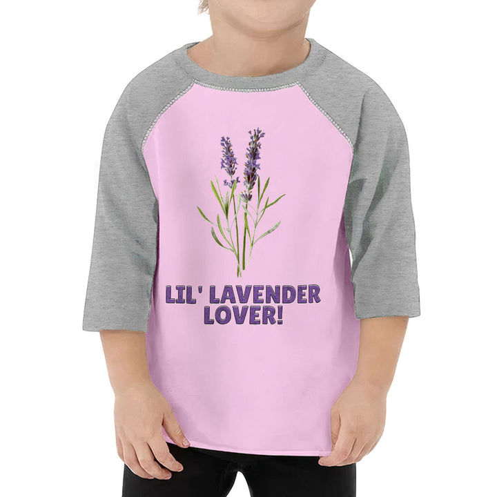 Lil' Lavender Lover Toddler Baseball T-Shirt - Flower Themed 3/4 Sleeve T-Shirt - Graphic Kids' Baseball Tee